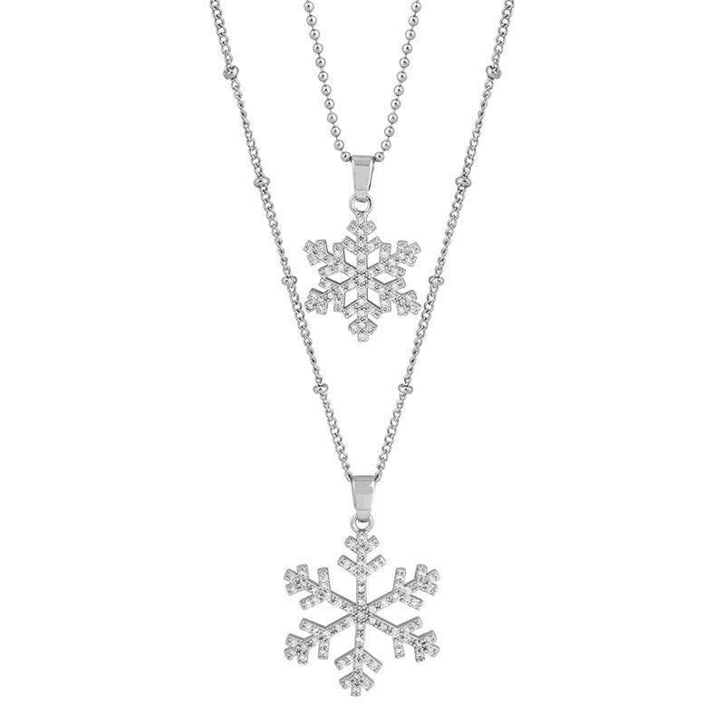Fashionable Double Womens Layered Snowflake Necklace With Design Floral