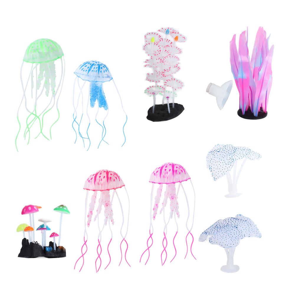 9pcs Luminous Aquarium Coral Decorations Glowing Effect Artificial Coral Plant Ornaments