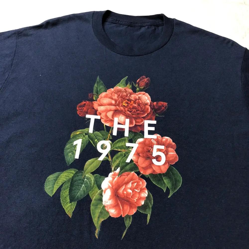 Винтажные Цветы Футболка Группы The 1975 С коротким рукавом Черная Унисекс S-234XL E1294 Унисекс Футболка XXXXL