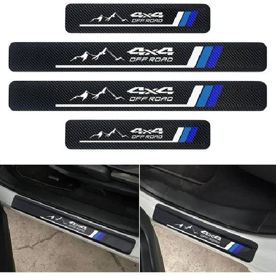 4Pcs Front/Rear Carbon Fiber Car Door Sill Plate Protectors mountain-blue2