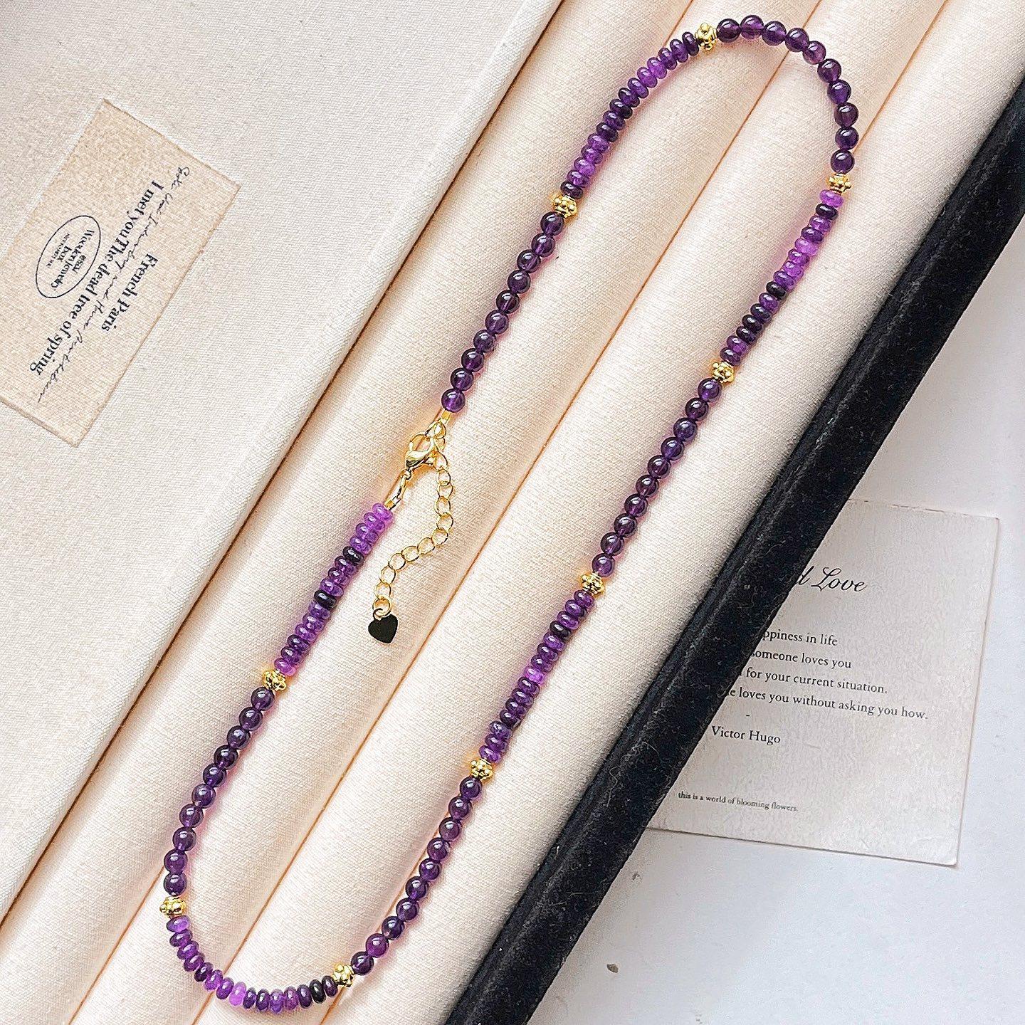 

Vintage High Quality Purple Quartzite Natural Royal Amethyst Design Sense Necklace Collarbone Chain Women