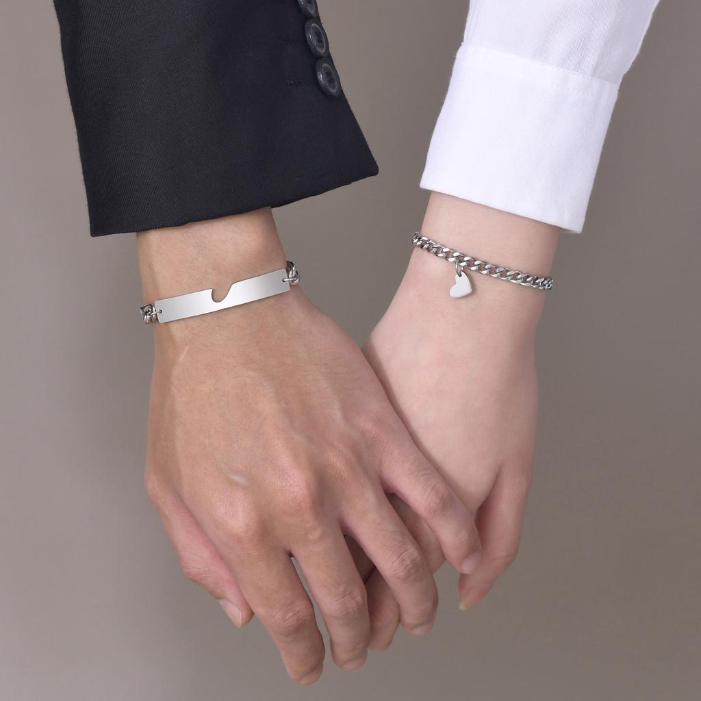 Couple Bracelet for Men Women,Stainless Steel Chain Link Wristband Adjustable,Valentine's Day Anniversary Gifts with Cards