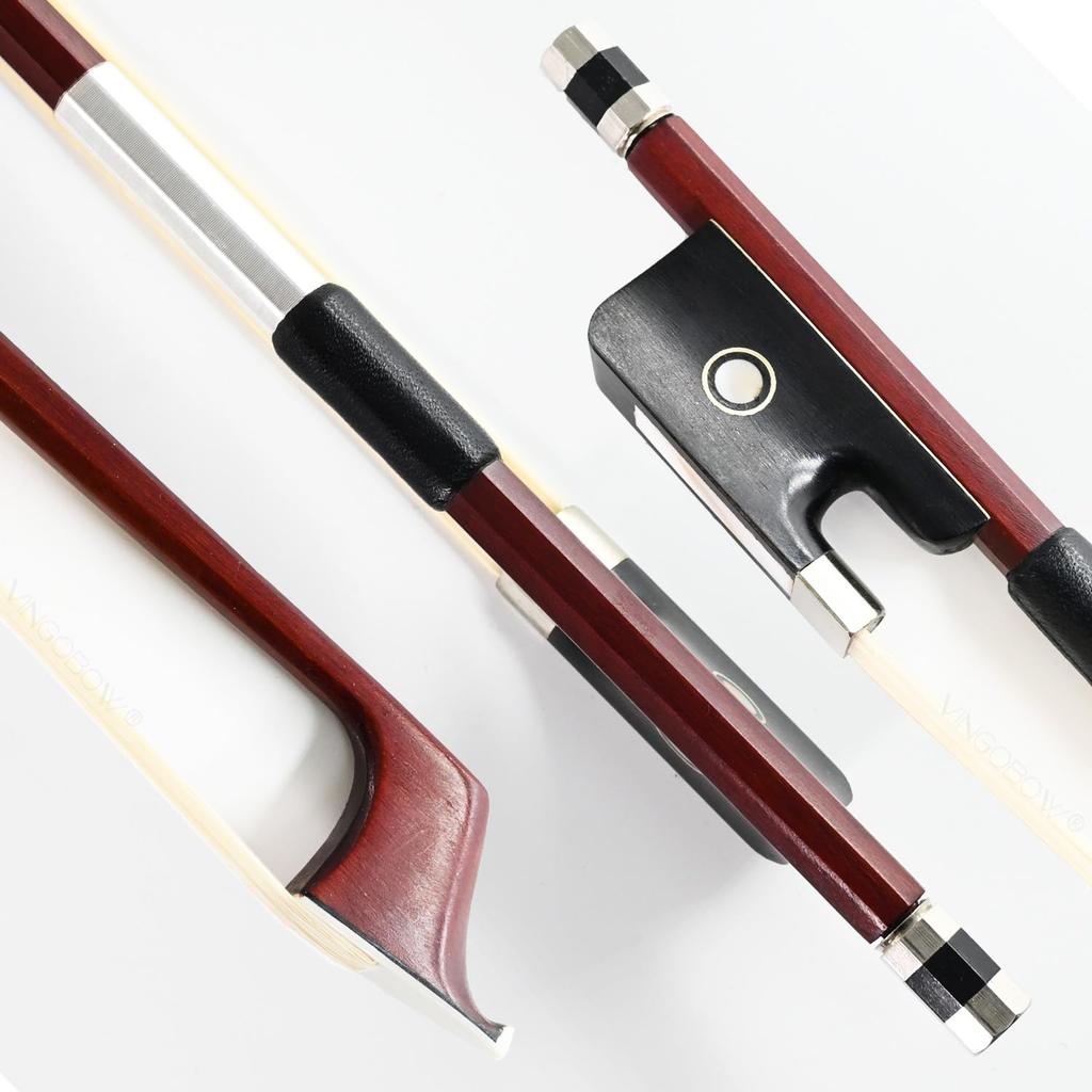 VINGOBOW Brazilwood Cello Bow, 35.6 Cm-43.2 Cm, Full Size, 71.5 Cm, Ebony, Frog, Natural, Mongolian White, Horsehair, Balanced Sweet Tone