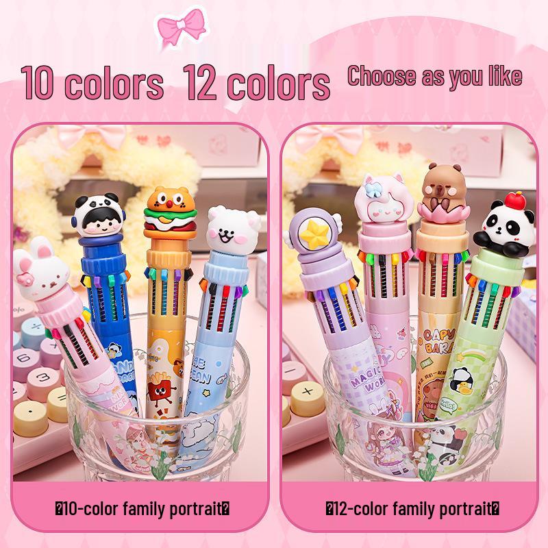 Twelve-Color Pressable Multicolor Ballpoint Pen for Students