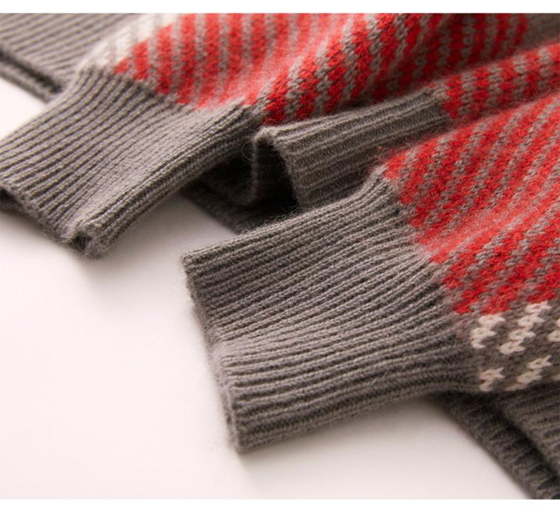 Women's Korean-Style Retro Plaid Knit Cashmere Sweater - Loose Fit, Thick Long Sleeve Pullover