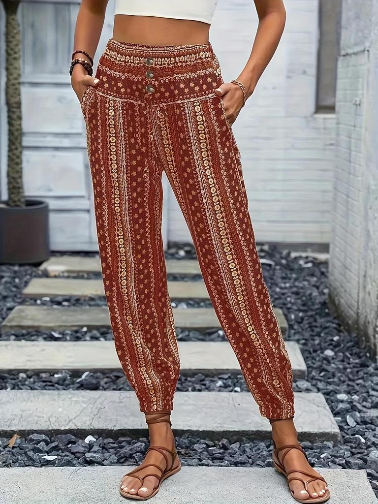 European & American Style Bohemian Print Elastic Waist Draped Pants for Women - Spring/Summer Collection