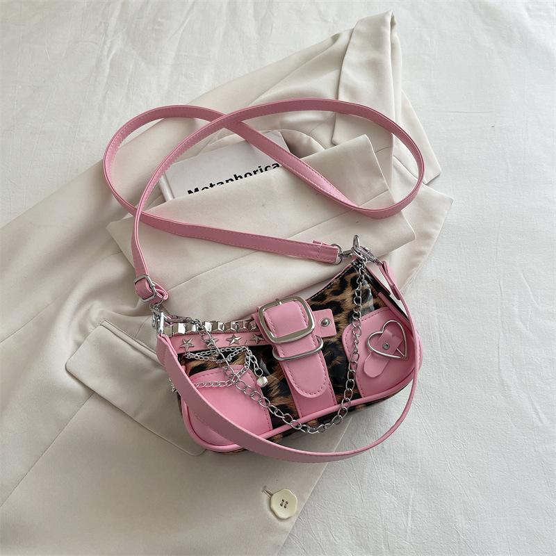 Truck Bag with Vintage Texture, Women's Bag Featuring Chain Strap, Heart-shaped Stars, Single Shoulder Crossbody Bag
