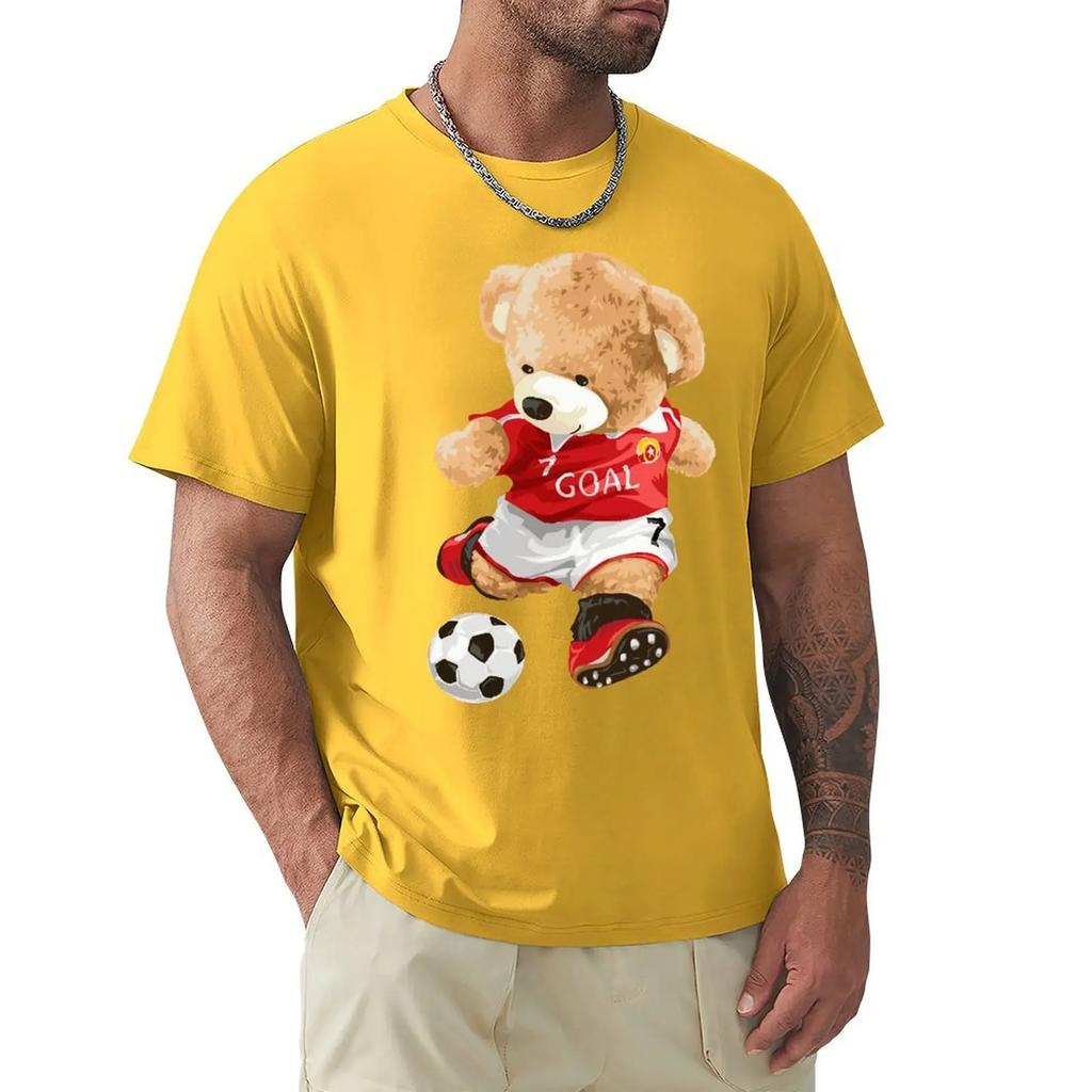 Cute Teddy Bear Playing Soccer T Shirt Harajuku Short Sleeve T-shirt 100% Cotton Graphics Tshirt Tops