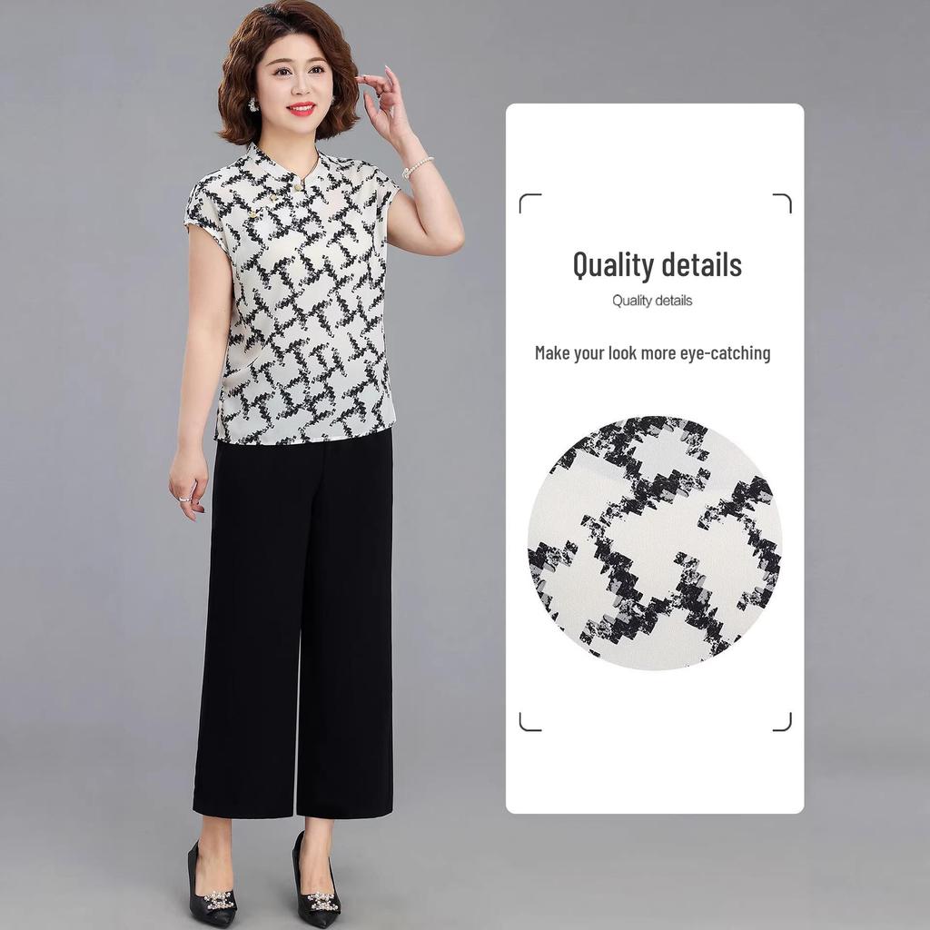 2026 Stylish Printed Short-Sleeve Top for Middle-Aged and Elderly Women - Loose, Slimming, Versatile.