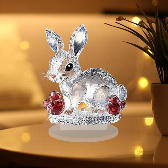 Clear Faux Crystal Bunny Figurine 2D Flat Acrylic Rabbit Table Sign for