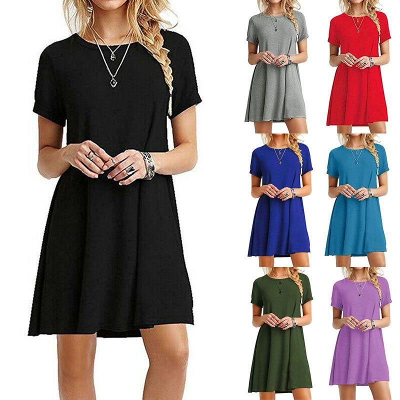 Stylish Women's Summer Tunic T-shirt Dress With Short Sleeves And Solid Colors