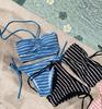 Korean Style Striped Strapless Halter Two-Piece Beach Swimsuit for Women
