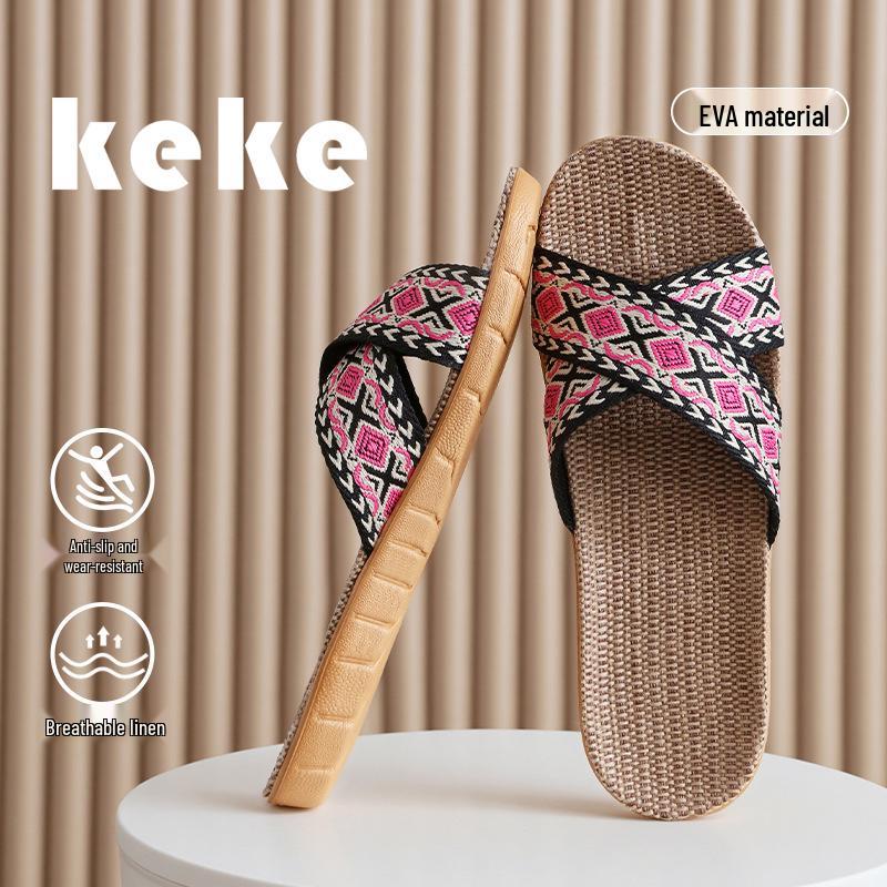 FL Four Seasons Women's Linen Deodorant Anti-slip Indoor/Outdoor Silent Slippers