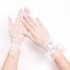 1 Paar Damen Ballhandschuhe, durchsichtige Spitze, Schleife, Kunstperlendekor, ausgehöhlte Netzstrümpfe mit Rüschenrand, dünne Vollfinger-Performances, Braut-Hochzeitshandschuhe