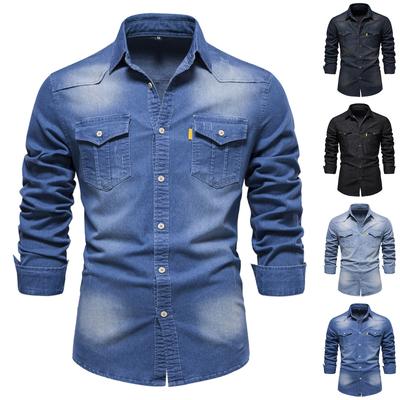 New Retro European And American Long Sleeve Jeans Shirt Men's Fashion Shirt