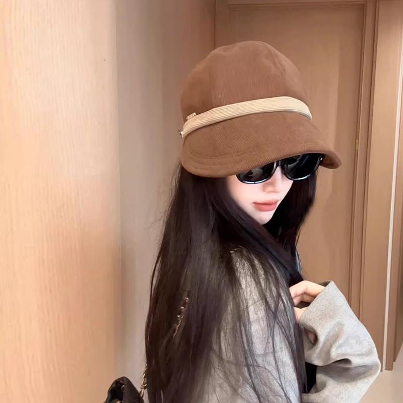 Retro Corduroy Versatile Casual Travel Face Small Warm Pile Bucket Hat Women
