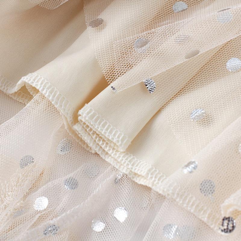 Qooth Polka Dot Midi Skirt Calf Length Tulle Skirt Embroidery Print with Paillette for Summer QT2108