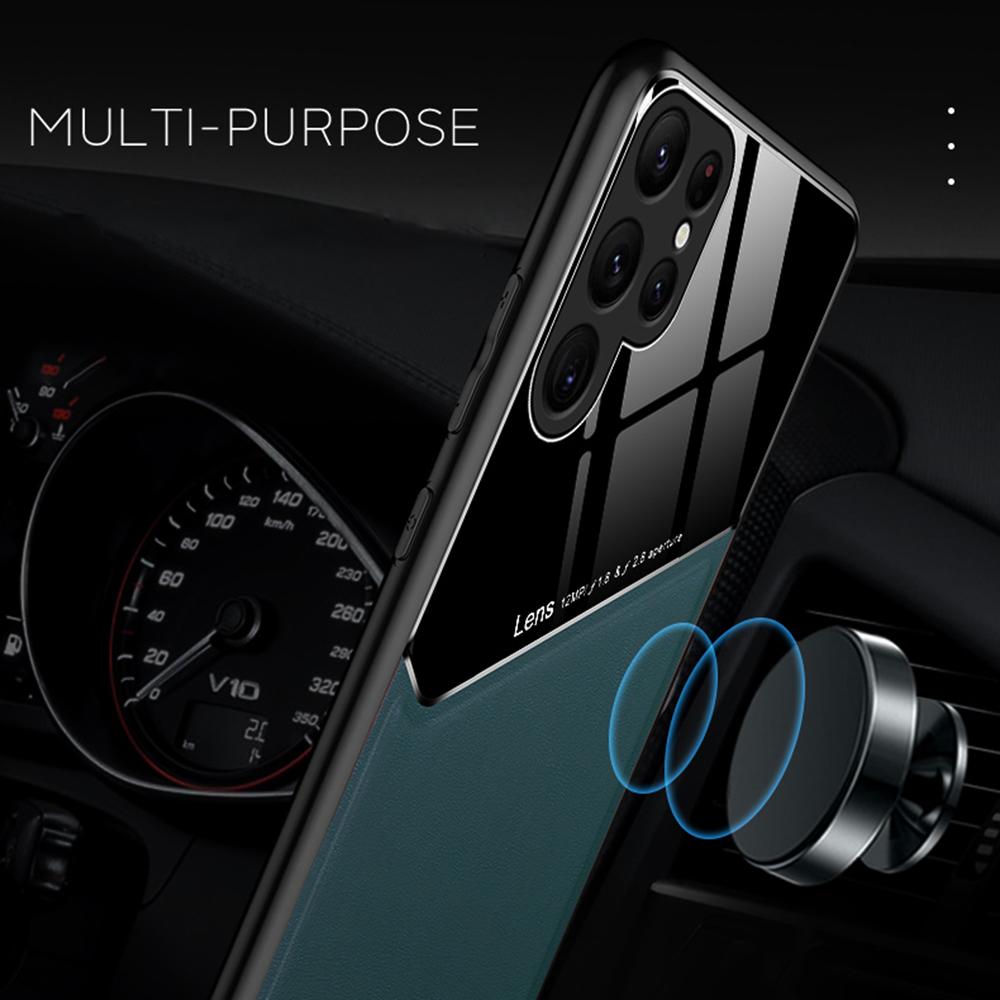 For Samsung Galaxy S24 Ultra Case Magnetic Car Mount Back Guard PU+TPU+PC Cover