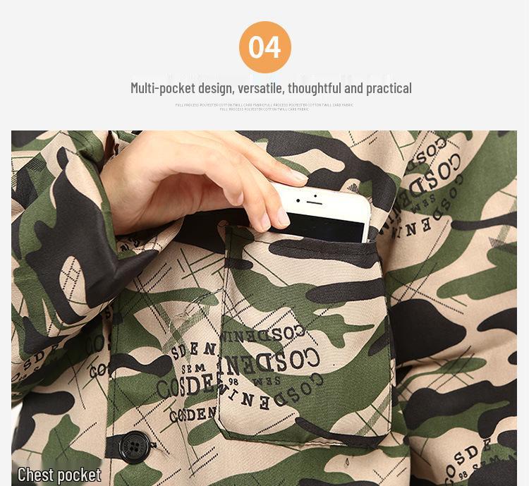 Unisex Dustproof Camouflage Labor Protection Coats with Logo Printing Option - Blue Long Coats