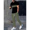 Letter Print Men's Autumn Warm Suit, Black And Brown Short-sleeved Top + Long Pants, Fashionable And Casual Two-piece Set