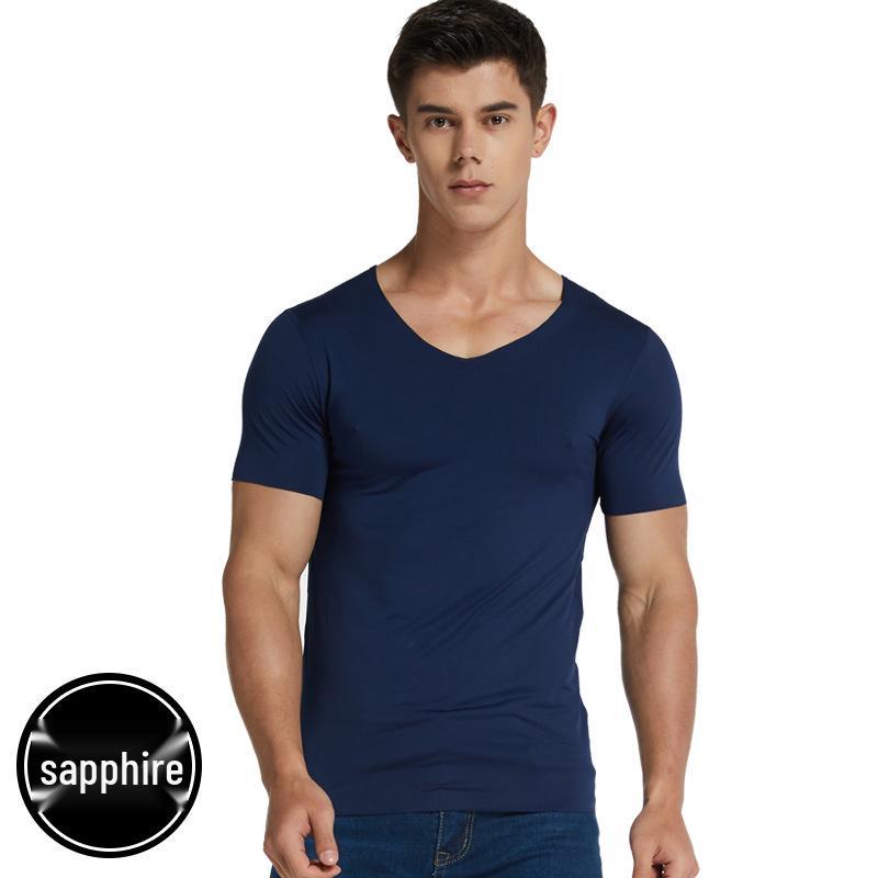 

1N Men s Slim Fit V-Neck Ice Silk Short Sleeve T-Shirt L