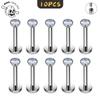 10Pc ASTM F136 G23 Titanium Labret Ear Lip Stud Jewelry CZ Stone Cartilage Tragus Earring Tongue Studs Threaded Body Jewelry