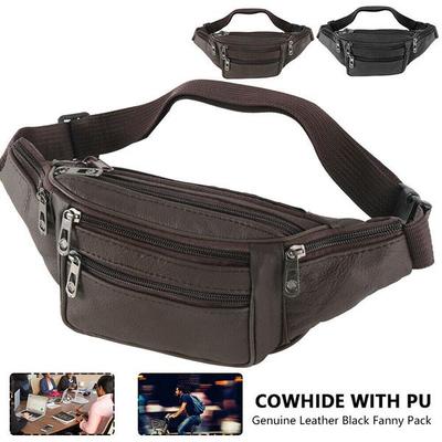 Mens Leather Waist Multi-Pockets Storage Fanny Pack Bag