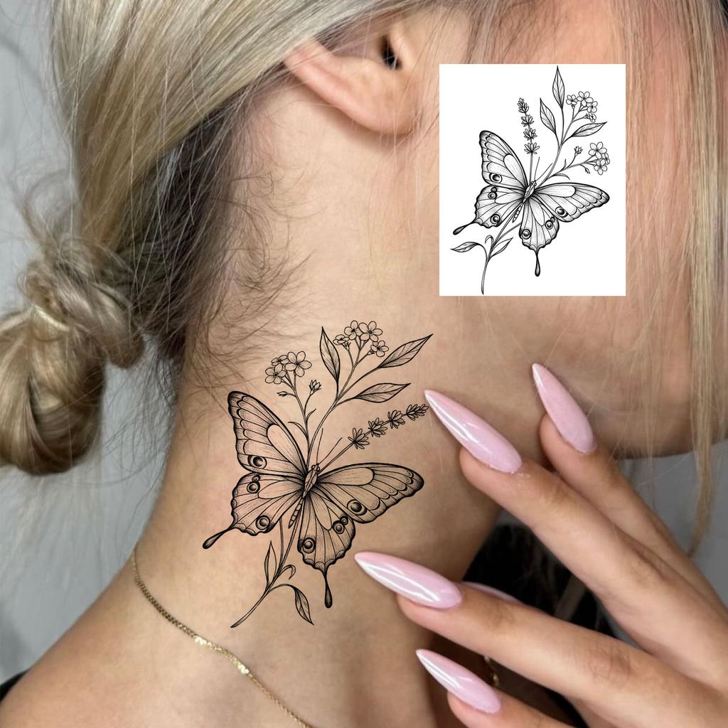 1 Sheet Rose Butterfly Flower Temporary Tattoos For Women Hand Arm, Fake Tattoo Sticker Waterproof Long Lasting Realistic Tatoos