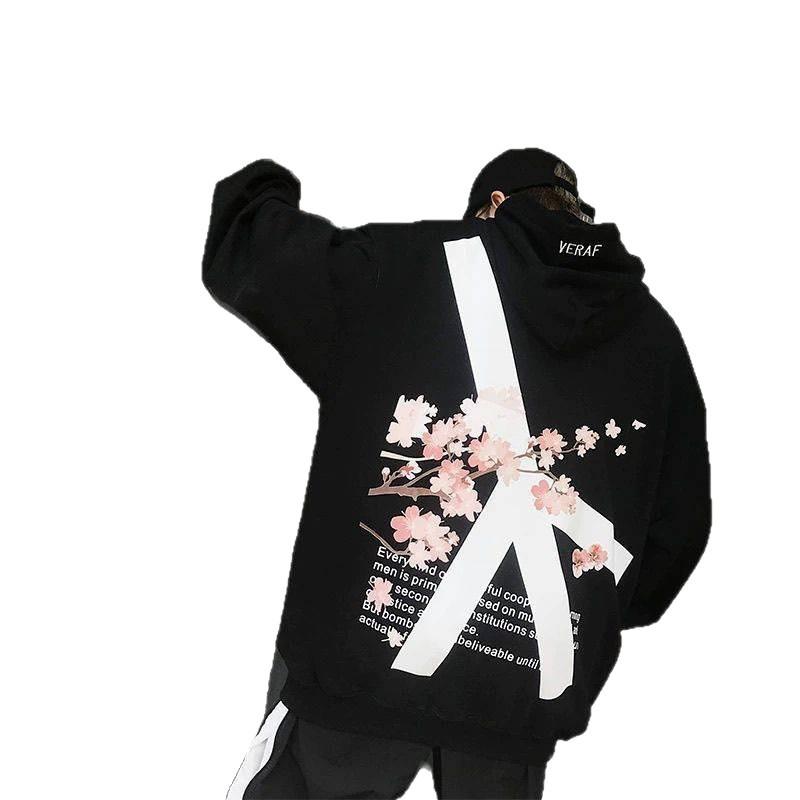 Men's Oversized Cherry Blossom Hoodie - Autumn Fashion, Heavyweight American Style, Casual High Street Outerwear