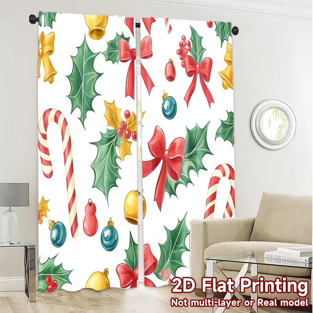 2pcs,Curtains Christmas Candy Holly Bells (4) Modern Window Curtain 100% Polyester Curtains Decorations Outdoor Decorative for