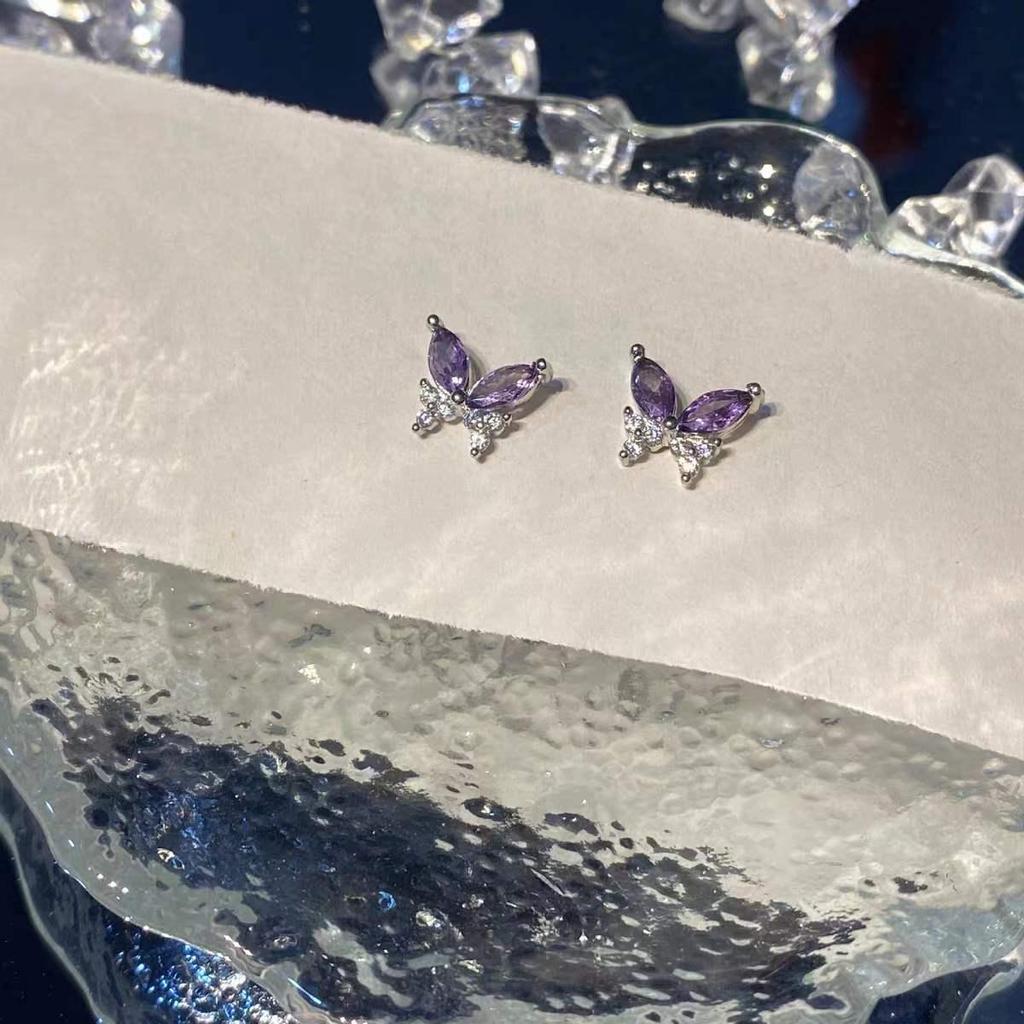 Exquisite Purple Butterfly S925 Sterling Silver Stud Earrings - Elegant and Lively Accessories