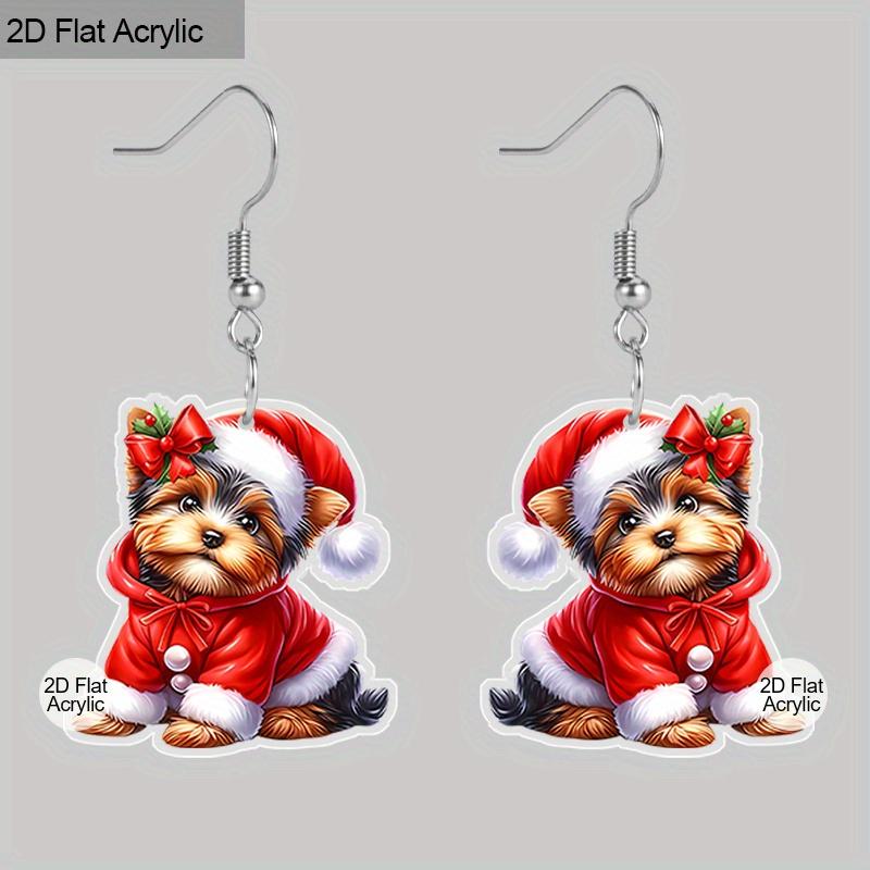 

2D Плоский Рождественский Мультяшный Рождественские Костюмы Шляпа Собака Двусторонний Узор Серьги Ювелирные Изделия Подарок для Женщин