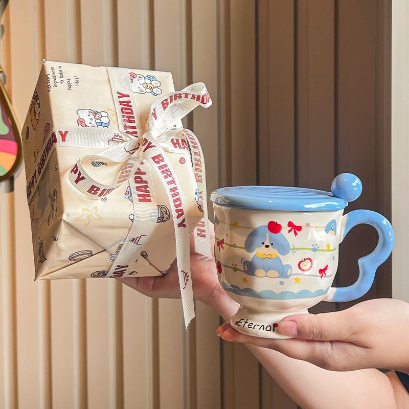 Dárkový hrnek na kávu s kresleným štěnětem, dívčí hrnek na pití vysoké hodnoty, pár, dárková krabička na festival Qixi