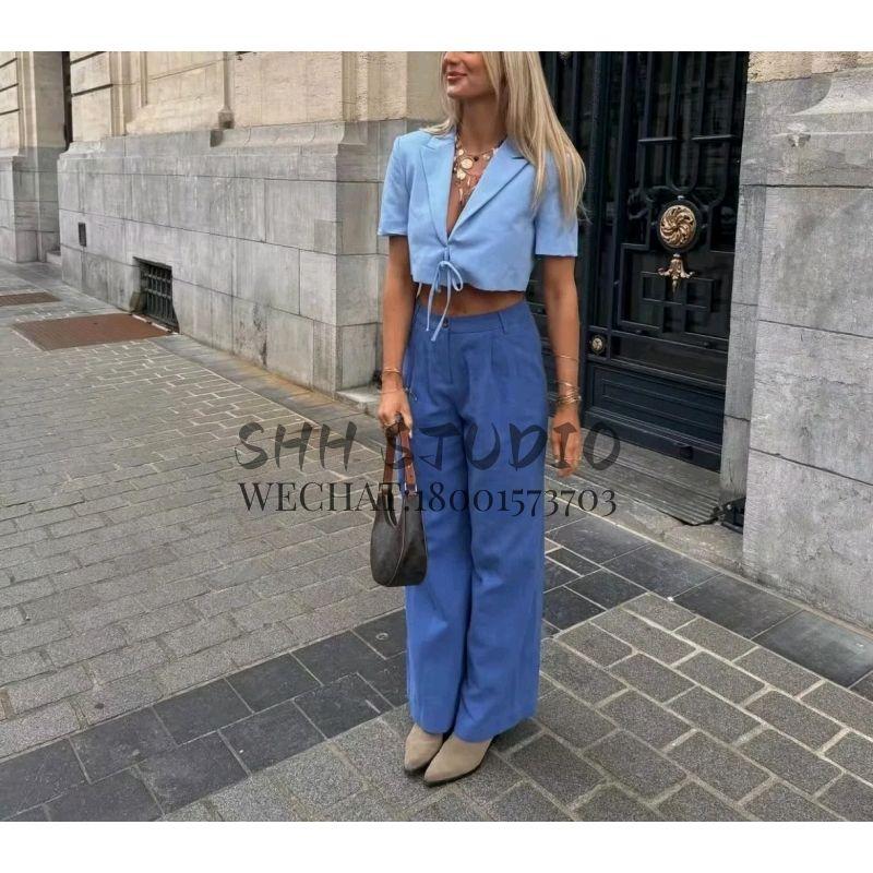 Spring New Versitile Fashion V-neck Short sleeve with Shoulder Pad Bowknot Decoration Short Blazers 8338711