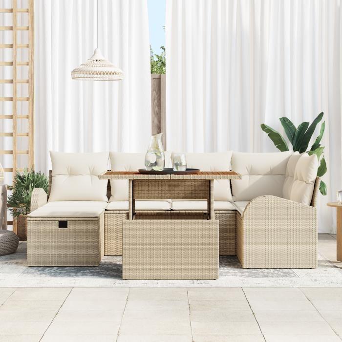 VidaXL Ensemble de 7 canapés de jardin avec coussins en rotin beige 3359970