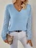 Spring/Autumn Long Sleeve Hollowed Out Knit Sweater Women's Pullover Crochet Flower Pile Loose V-Neck Base Top