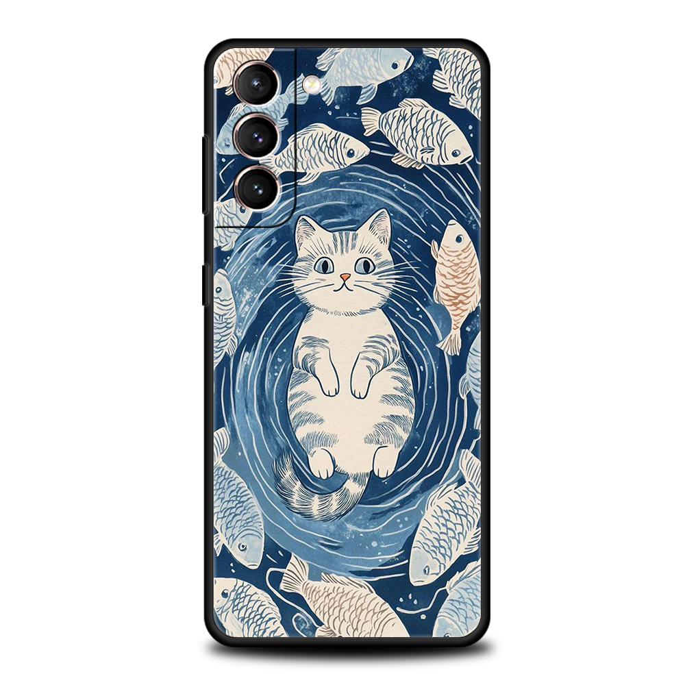 Phone Case Cover for Samsung Galaxy S25 Edge S24 S23 S22 S20 S21 FE Ultra S10 S10E Plus 5G Soft TPU Capas Blue Ocean Fish Capas