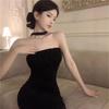 Birthday Party Dress Sexy Dress Neck Halter Bow Tube Top Skirt Black Waist Hip Skirt
