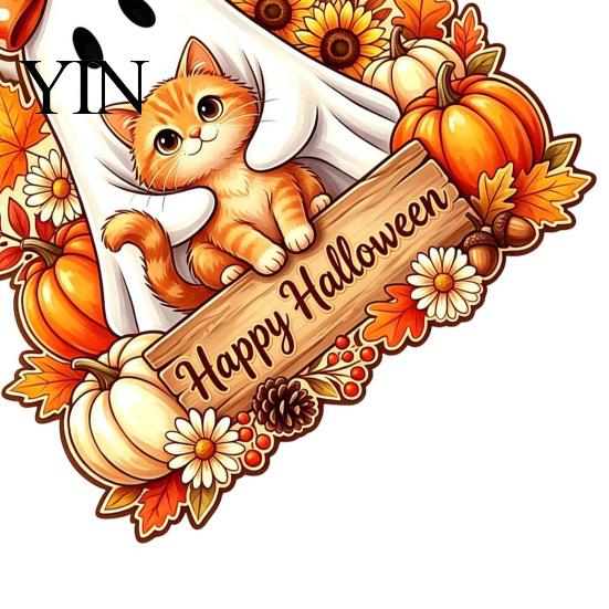 Decorative Wood Board Halloween Wooden Hanging Sign, Happy Door Sign with Gnomes/Ghosts, Retro Ornament for Shop Autumn Harvest Festival Wall