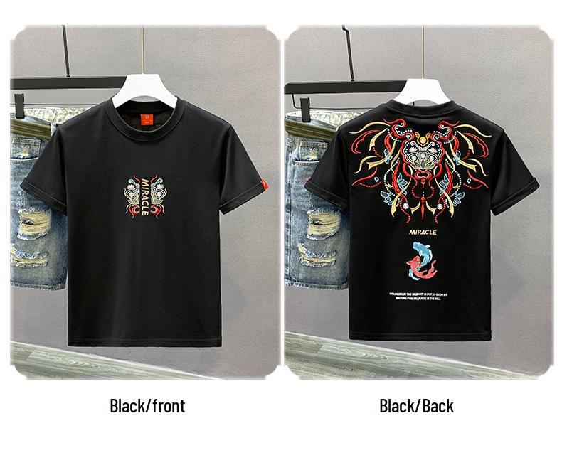 2024 Summer Men's Ethnic Style Embroidered Cotton Crew Neck T-shirt