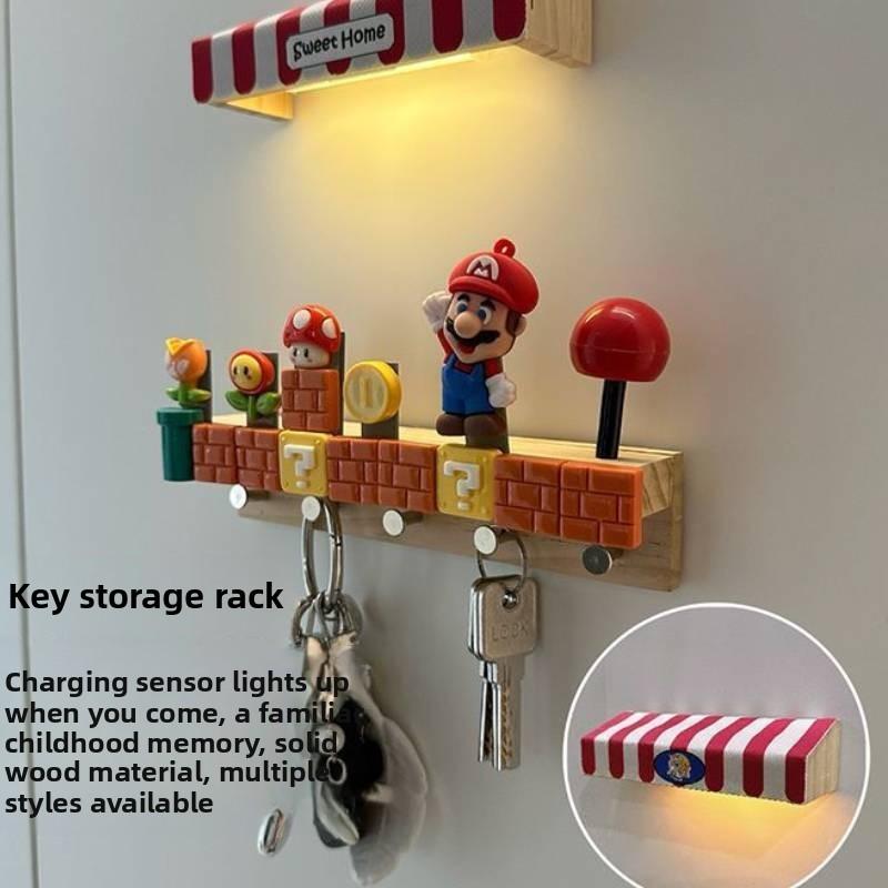 Super Mario Bros Cartoon Wall Hooks With Wireless Charging Light For Entryway Storage Organizer