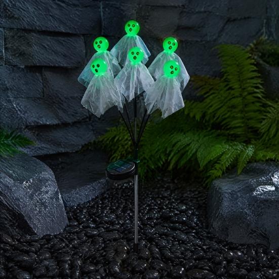 Easy Install Ground Stake Lights Halloween Swaying Ghost Outdoor Decorations, Solar Powered Light, 6 LEDs Spooky Lawn Path Lighting
