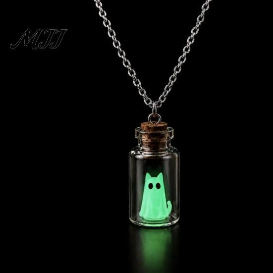 Ghost Necklace in Bottle Necklace, Glow The Dark Halloween Cute Witchy Aesthetic Charm Jewelry, Adopt A Ghost/Cat/Dog Pendant for Men Women