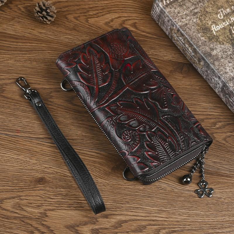 Johnature Phone Bag Retro Embossed Large Capacity Multi Card Women's Wallet Versatile Small Crossbody Bag