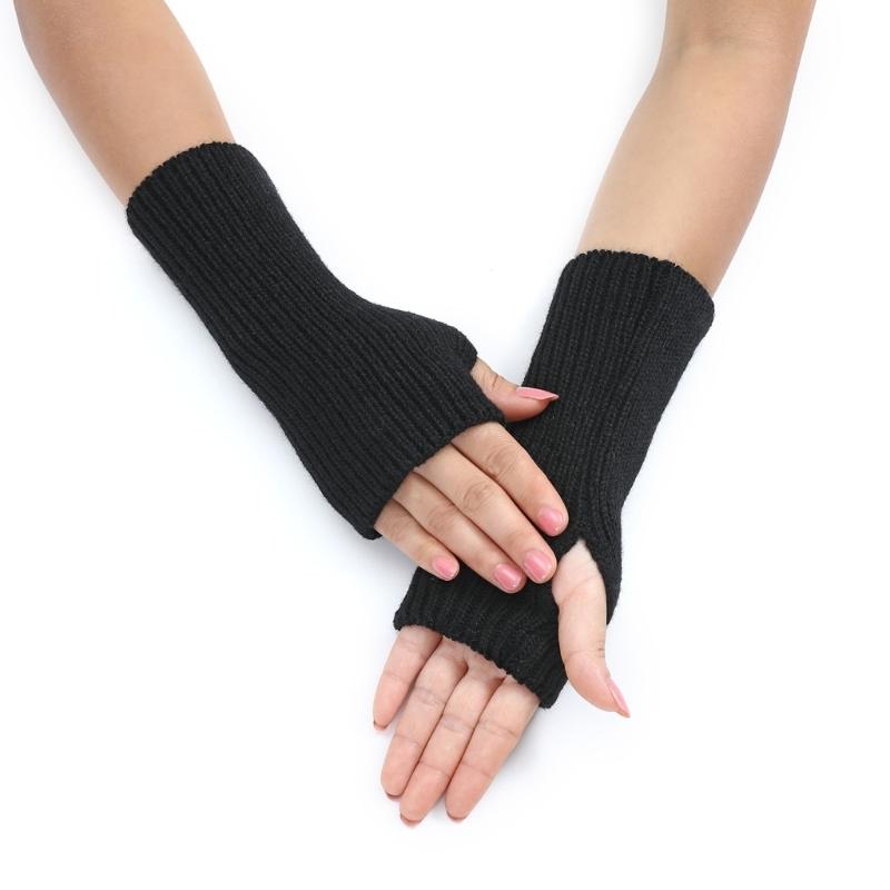 Keep Hand Warm Half Finger Gloves Women Skiing Fingerless Mitten Solid Color