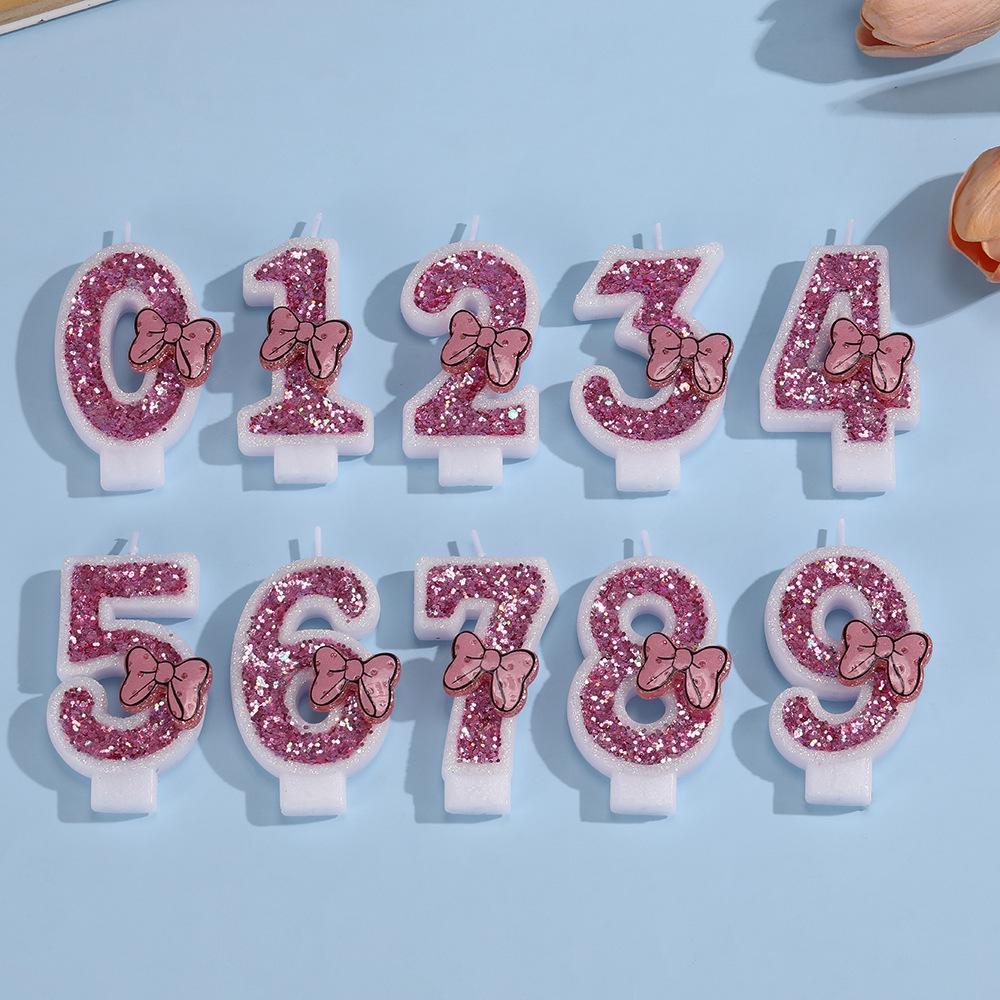 Handmade Overlock Bow Number Birthday Candles for Cake Decoration and Party Atmosphere