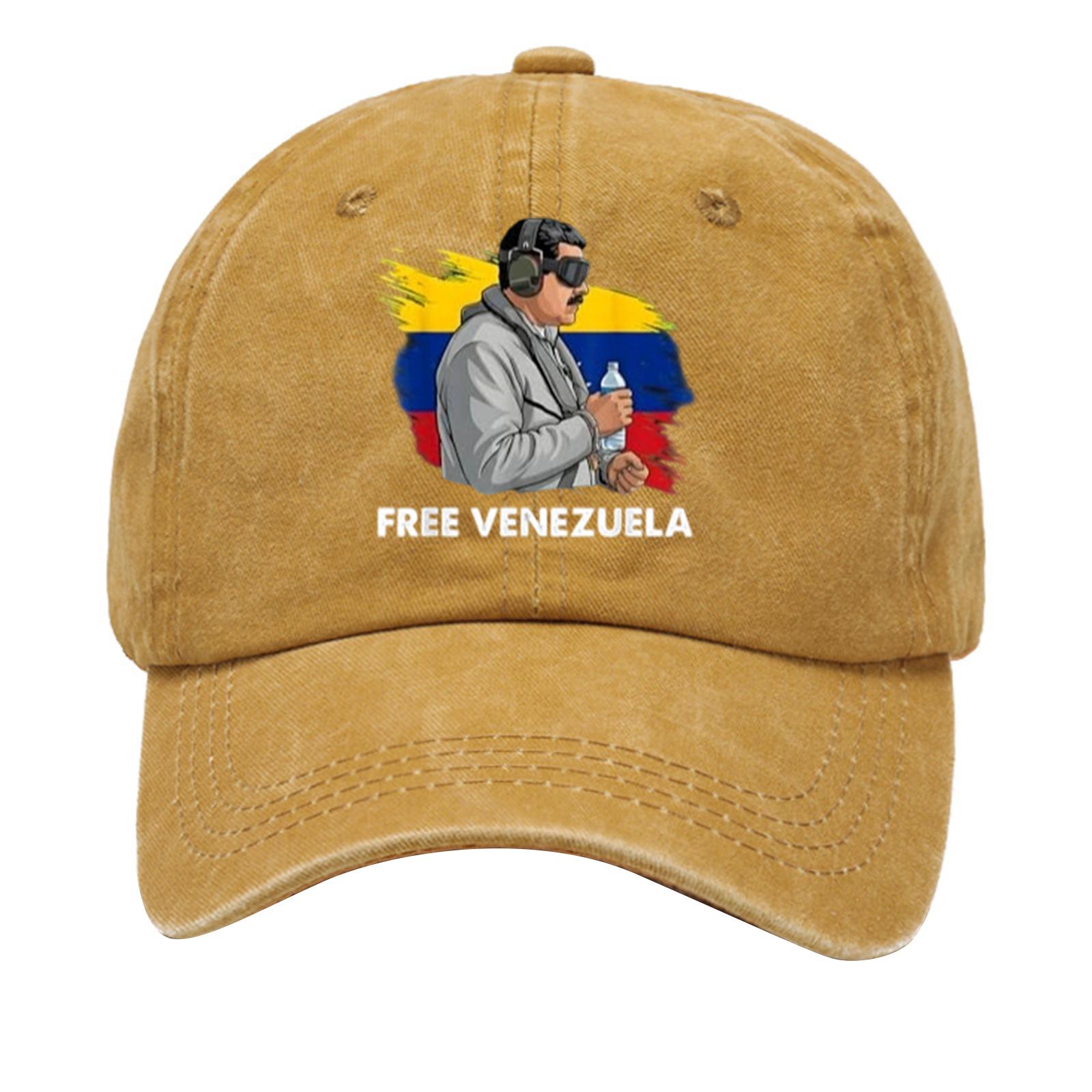 

Washed Cotton Baseball Cap With Printed Distressed Soft Top Denim Hat For Men, European And American Retro Hat one size жовтий