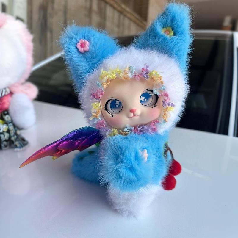 Winged Cat Plush Pillow Cherry Decor Soft Fluffy Cute Stuffed Animal for Girls Camping Companion Gift