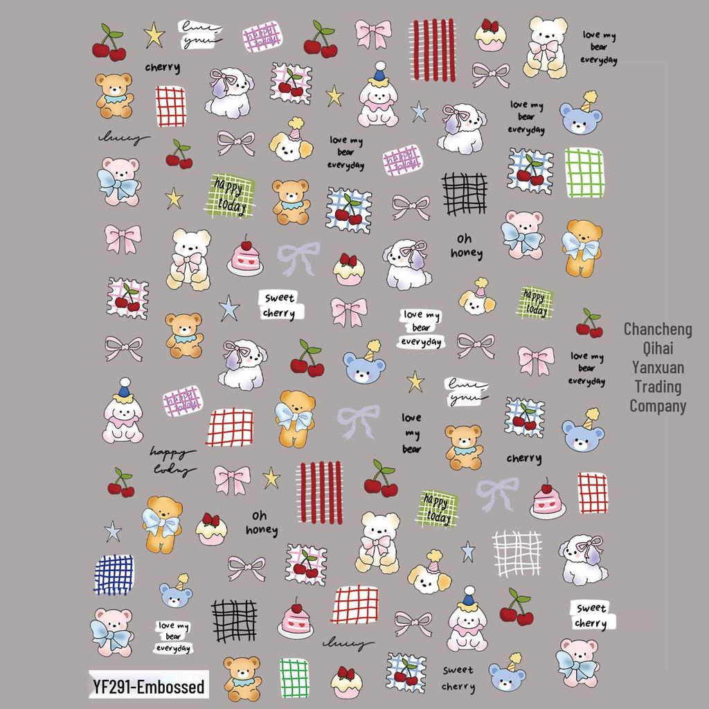 Patchwork Bear & Dora Adhesive Nail Stickers with Cute Heart and Camera Designs