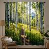 2 st. hisnande gardiner med aspskogstryck, designade för ljusfiltrering, kvalitetsmaterial, perfekta för naturälskare